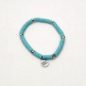 Kinsley Armelle Faux Turquoise Heishi Bead Stretch Bracelet Signed Charm